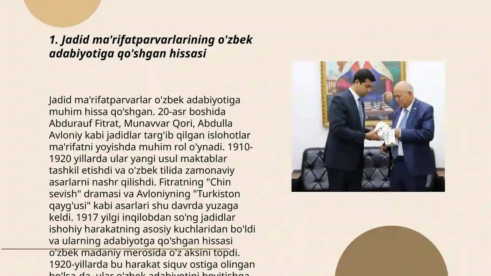 Jadid ma'rifatparvarlarining o'zbek adabiyotiga qo'shgan hissasi 3