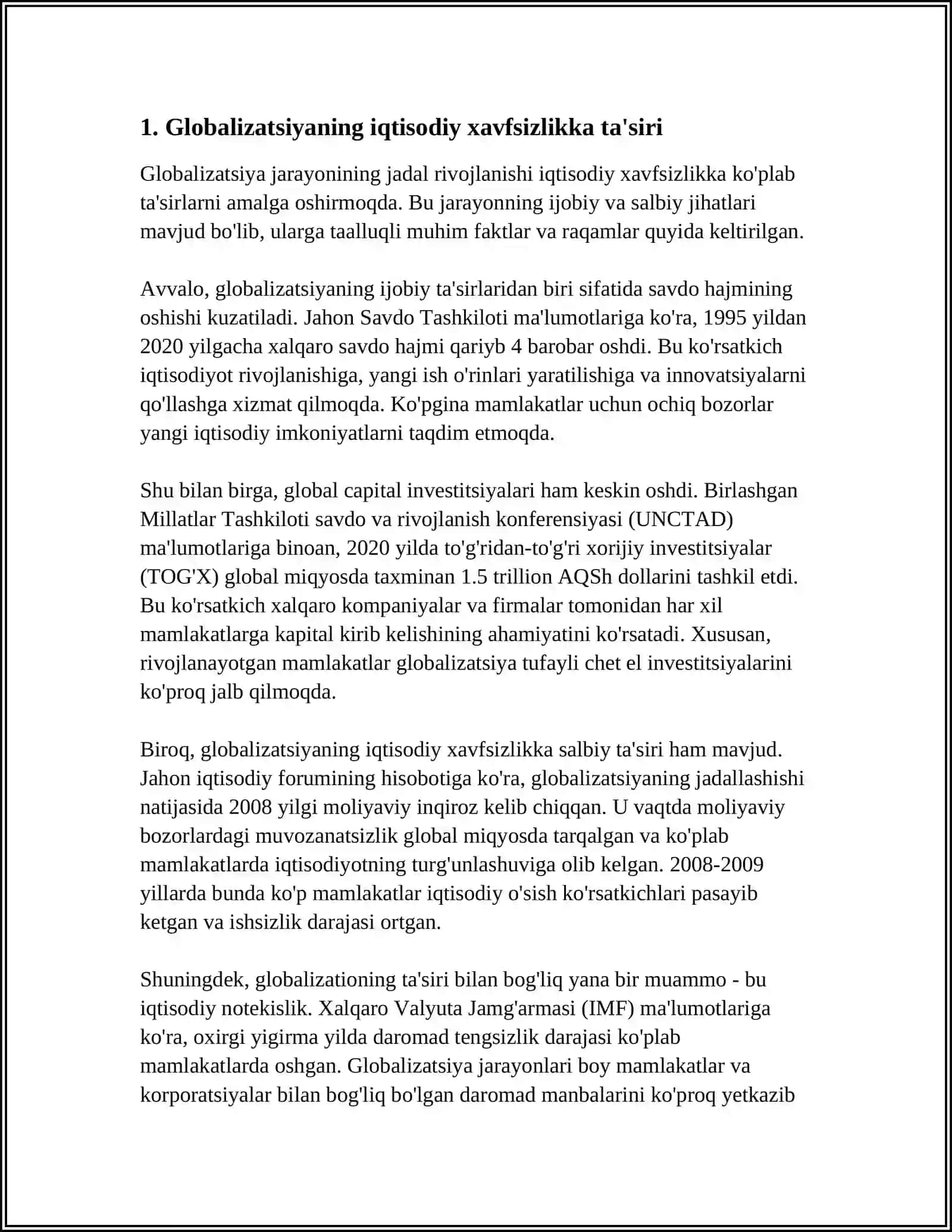 GLOBALLASHUV JARAYONLARINING MAMLAKATLAR IQTISODIY XAVSIZLIGIGA TASIRI MAVZUSIDA MAQOLA 3