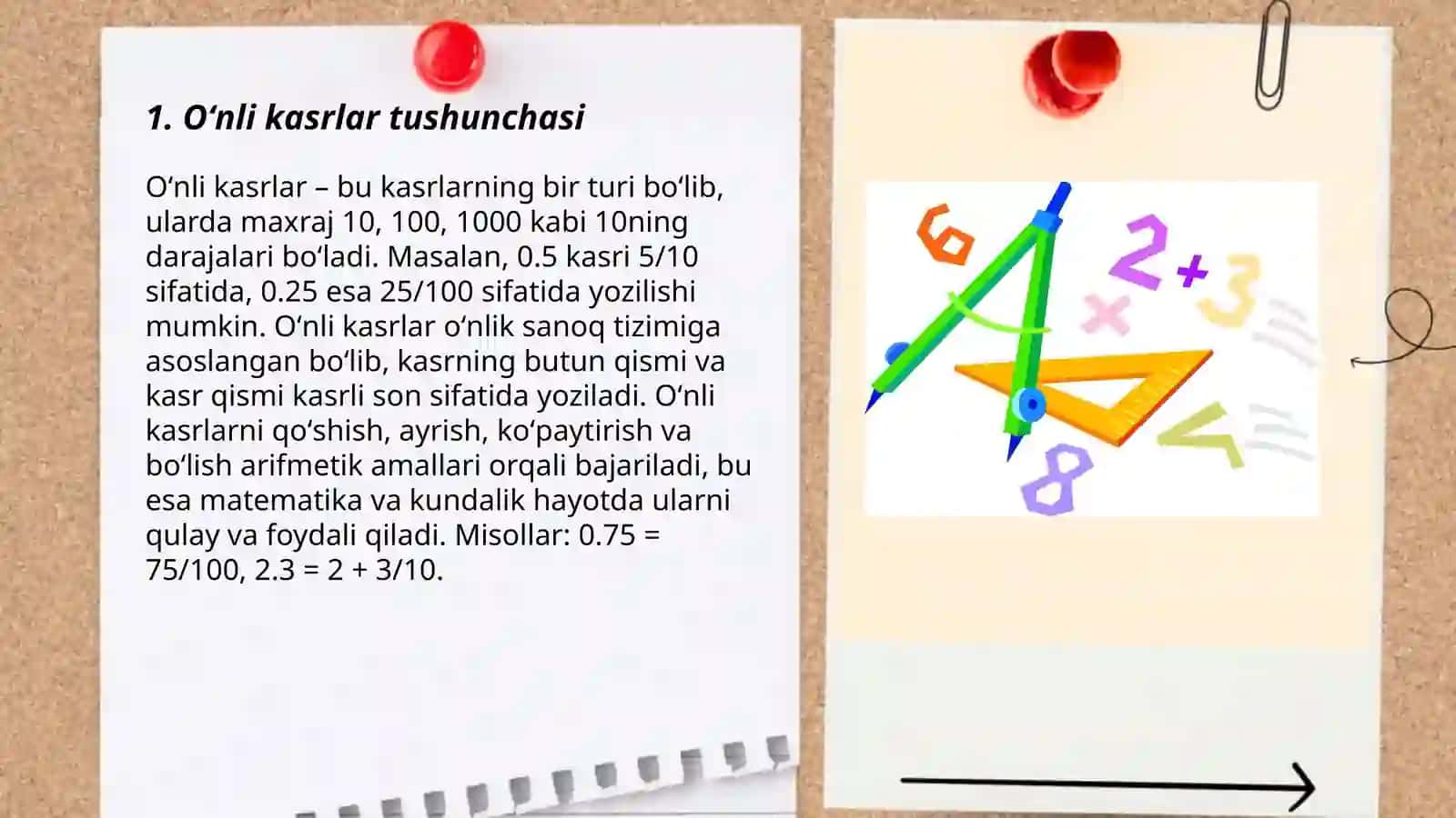 Oʻnli kasrlar va ular ustida arifmetik amallar bajarish algoritmi 3