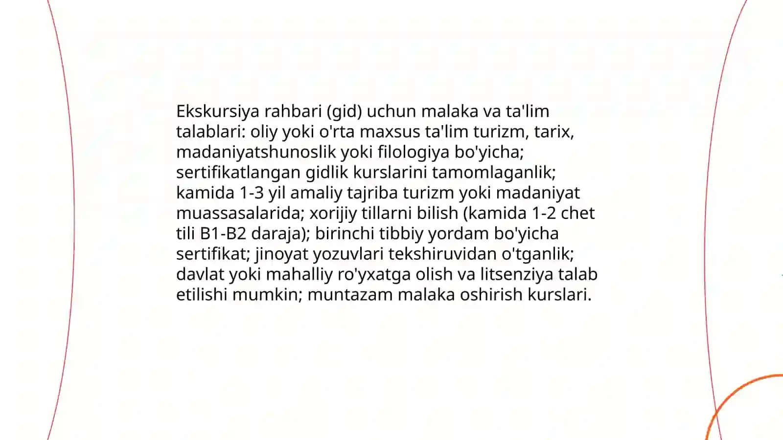 Ekskursiya rahbari - gidga qo'yilgan talablar 3