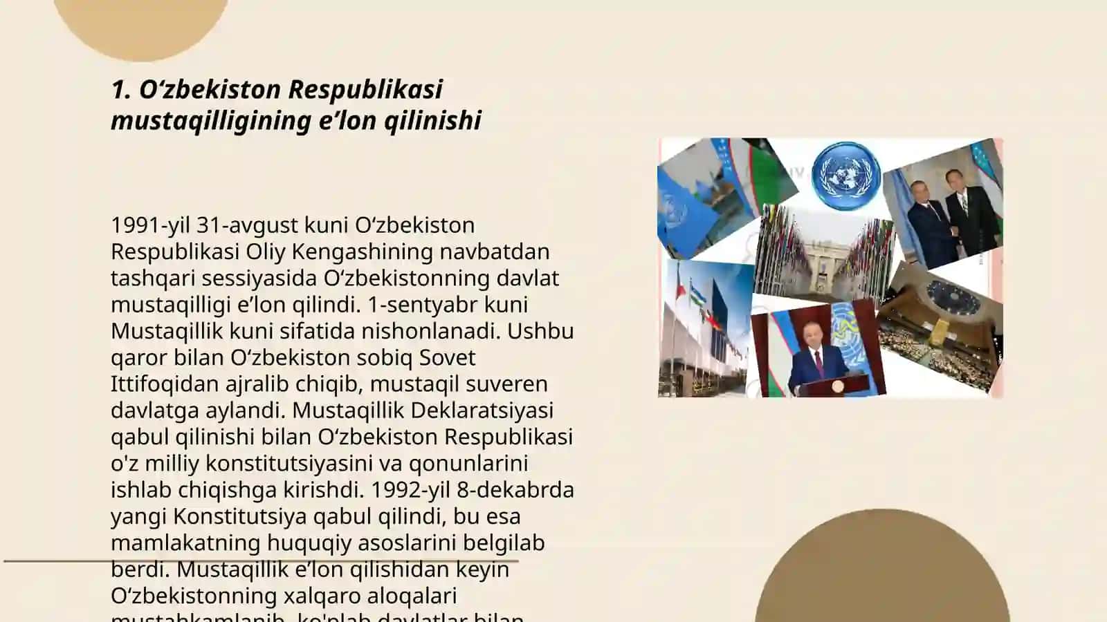 Mustaqil ôzbekiston respublikasinging tashkil topishi va uning tarixiy ahamiyati 3