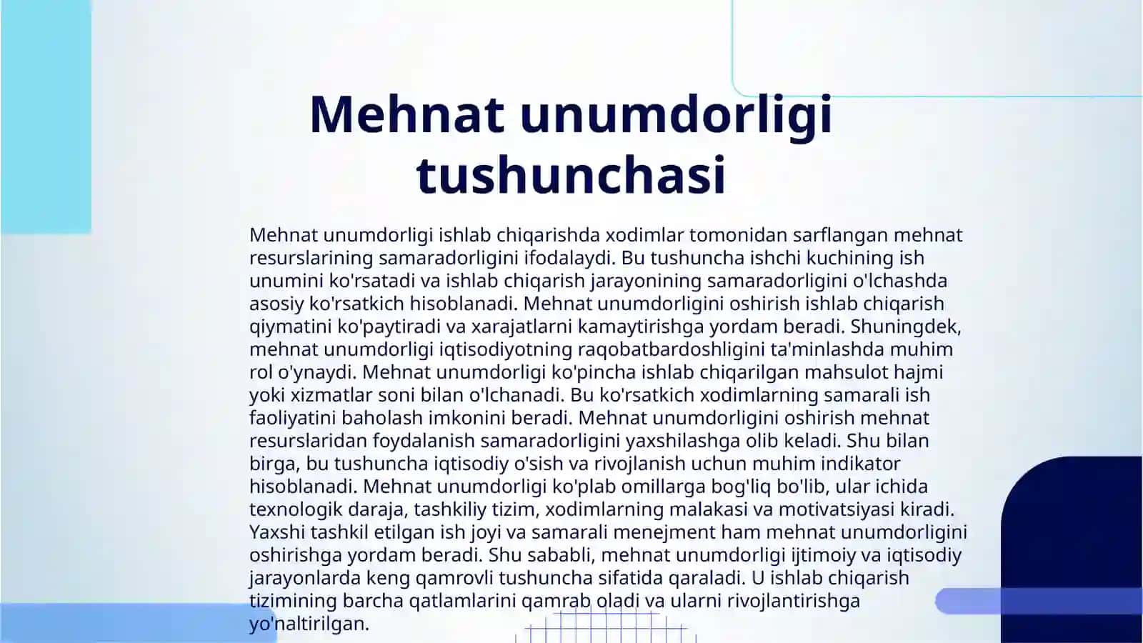 MEHNAT UNUMDORLIGI VA ULARNING MAHSULOT HAJMIGA TASIRI VA TAHLILI 3
