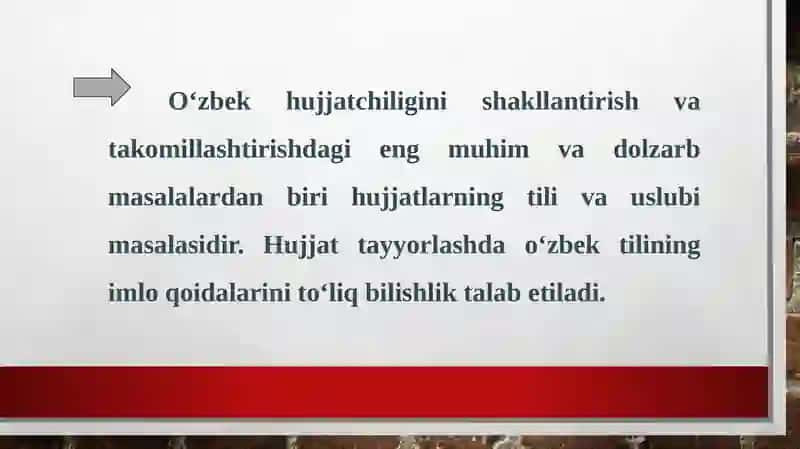 Ish yuritish tili va uslubi. Oʻzbekiston Respublikasida hujjatchilikning takomillashuvi. 3