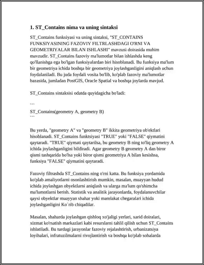 ST_CONTAINS FUNKSIYASINING FAZOVIY FILTRLASHDAGI O'RNI VA GEOMETRIYALAR BILAN ISHLASHI 3