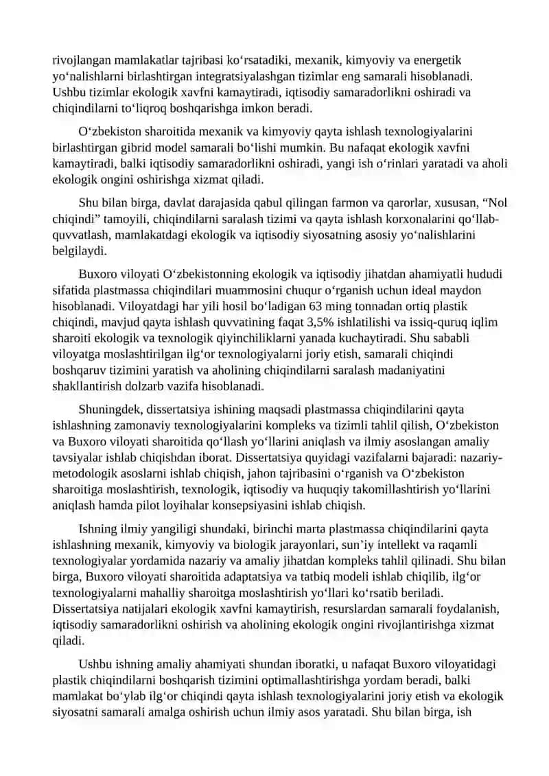 Plastmassa mahsulotlarini qayta ishlash va ulardan yangi mahsulotlar ishlab chiqarishning ilg’or texnoloiyalari 3