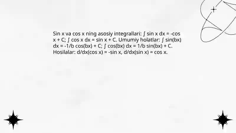 trigonametrik funksiyalarning integrallash 3