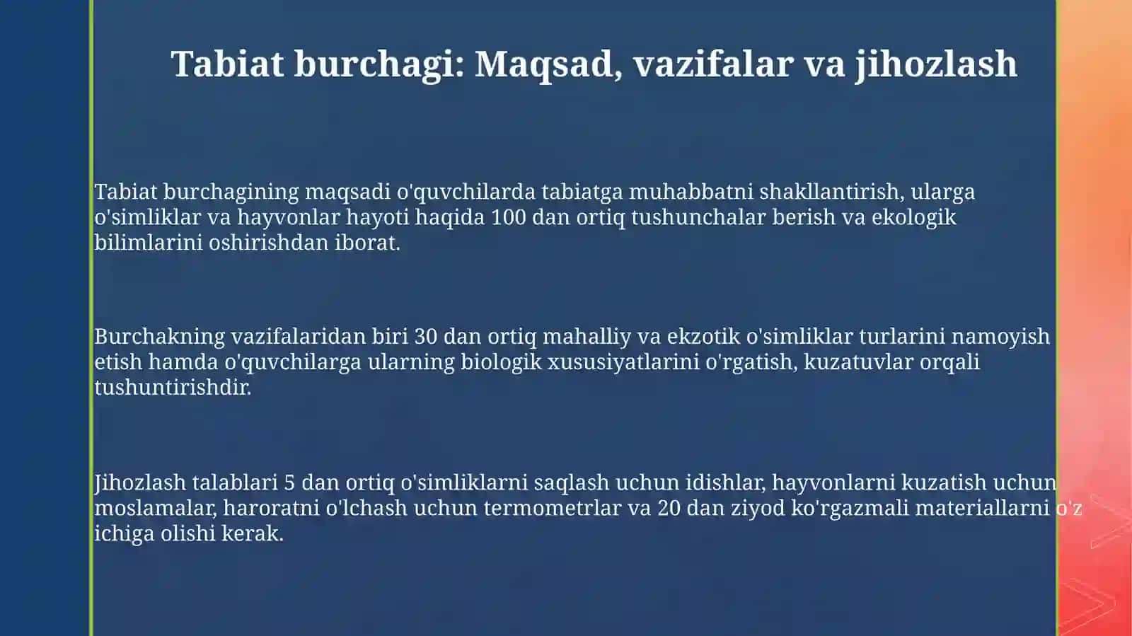 Tabiat burchagi, maktab tajriba uchastkasini tashkil etish va ulardan darslarda foydalanish 3