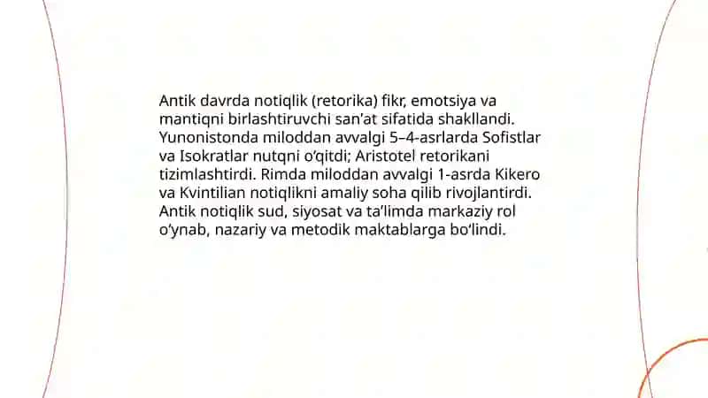 Antik davrda notiqlik va nutq madaniyatining tarixiy rivojlanishi 3