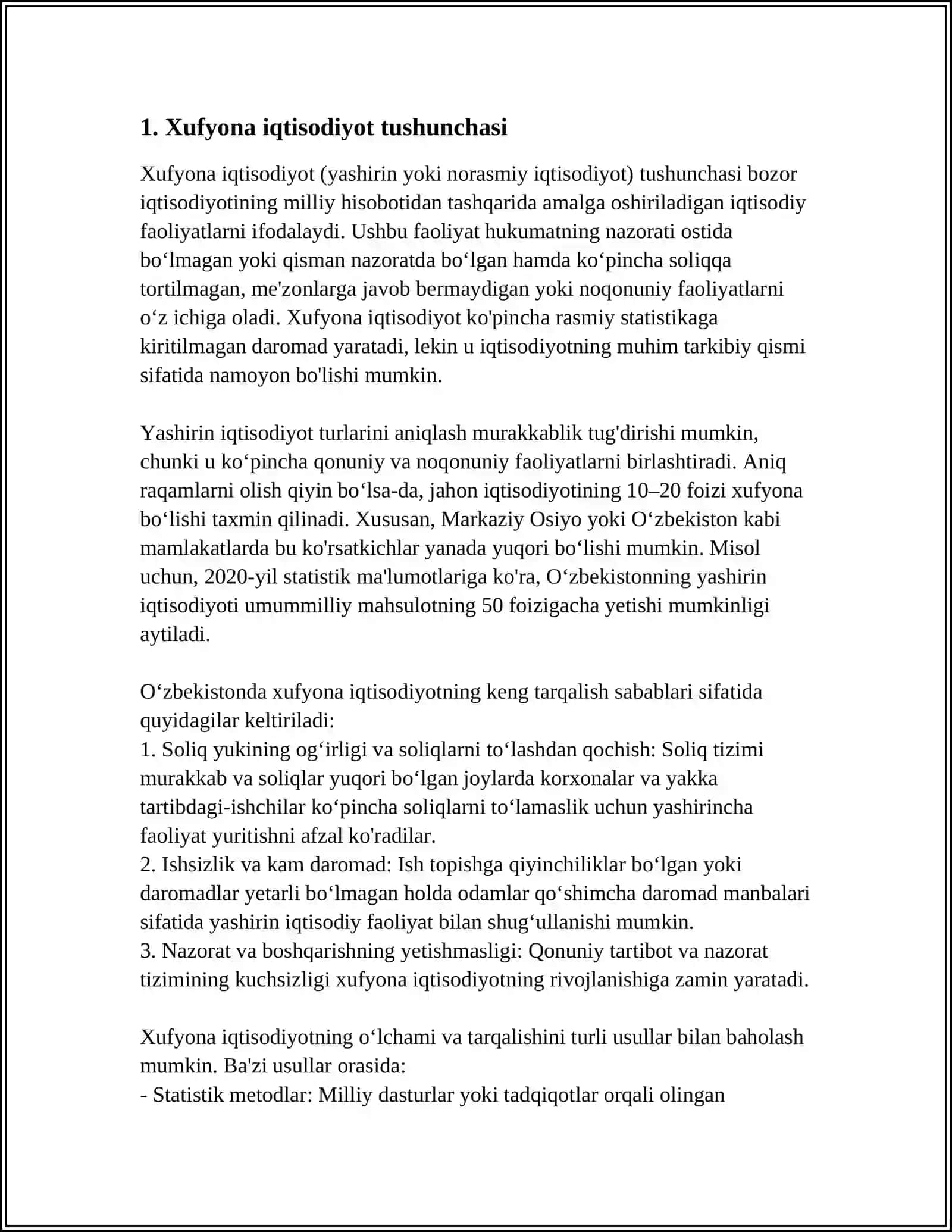 XUFYONA IQTISODIYOTNI O'LCHASH USULLARI 3