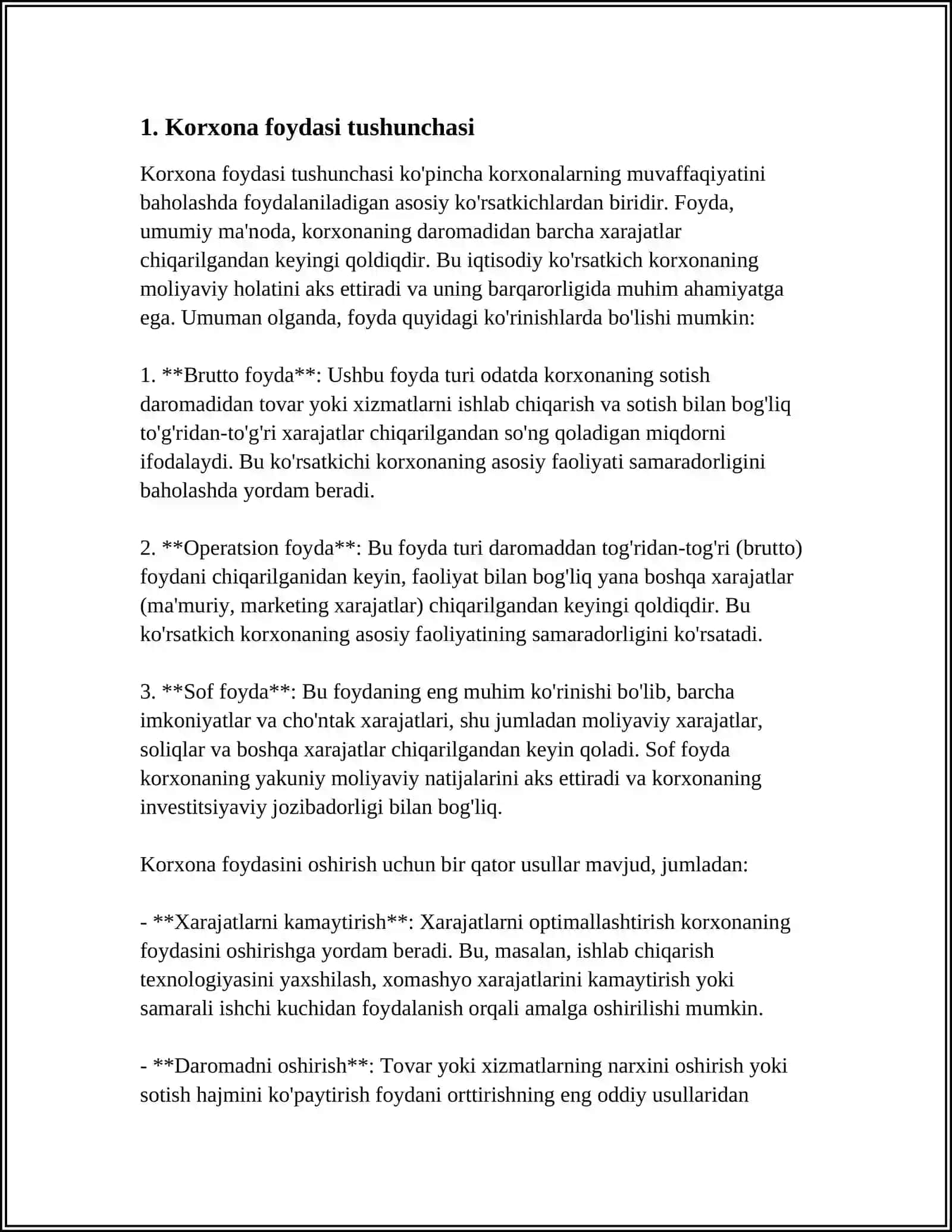 KORXONA FOYDASINING TAQSIMLANISHI VA ISHLATILISHI 3