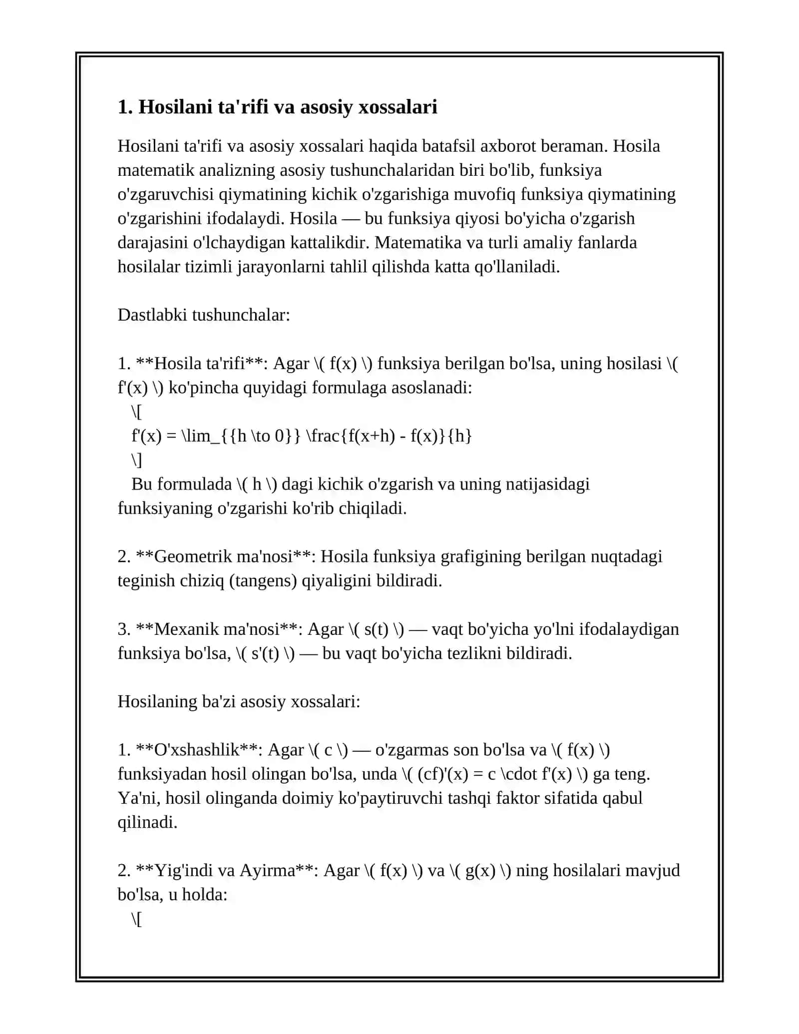 11-SINF MATEMATIKA KURSIDA "HOSILA VA UNING TATBIQLARI" BOBINI ÒQITISHDA INTERFAOL METODLARNI QÒLLASH 3