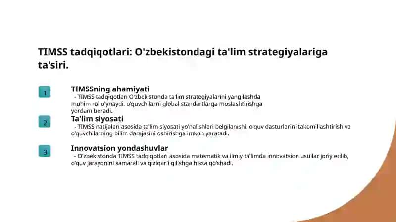 TIMSS xalqaro tadqiqotlarning mamlakatimiz hayotida tutgan oʻrni va ahamiyati 3