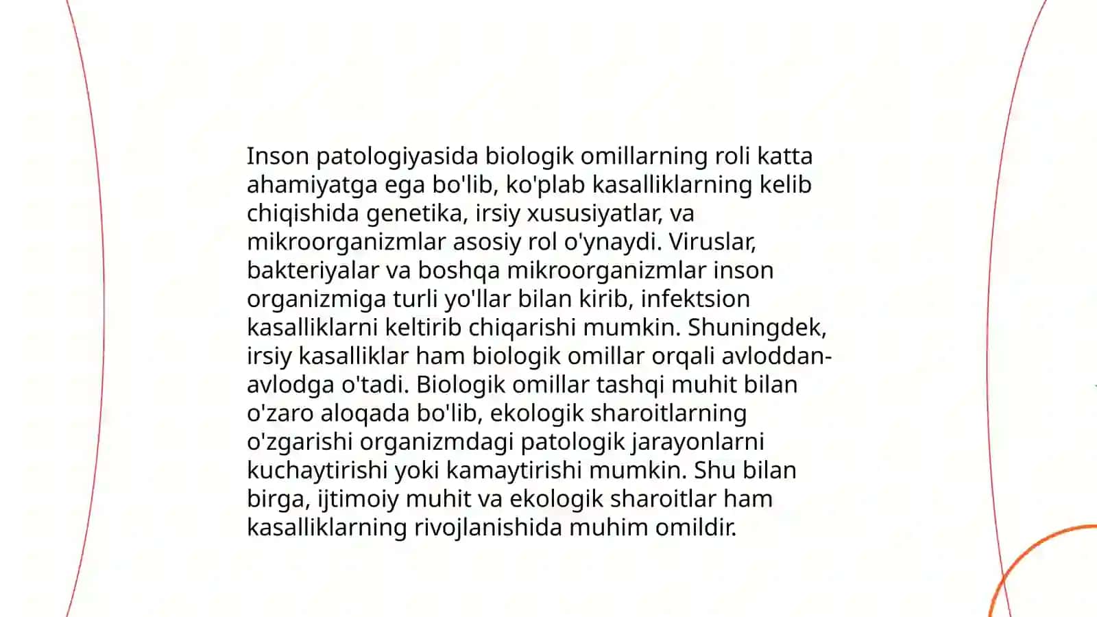 Inson patologiyasida biologik va ijtimoiy-ekologik omillarning ahamiyati.Tashqi muhit kasallik chaqiruvchi omillar 3