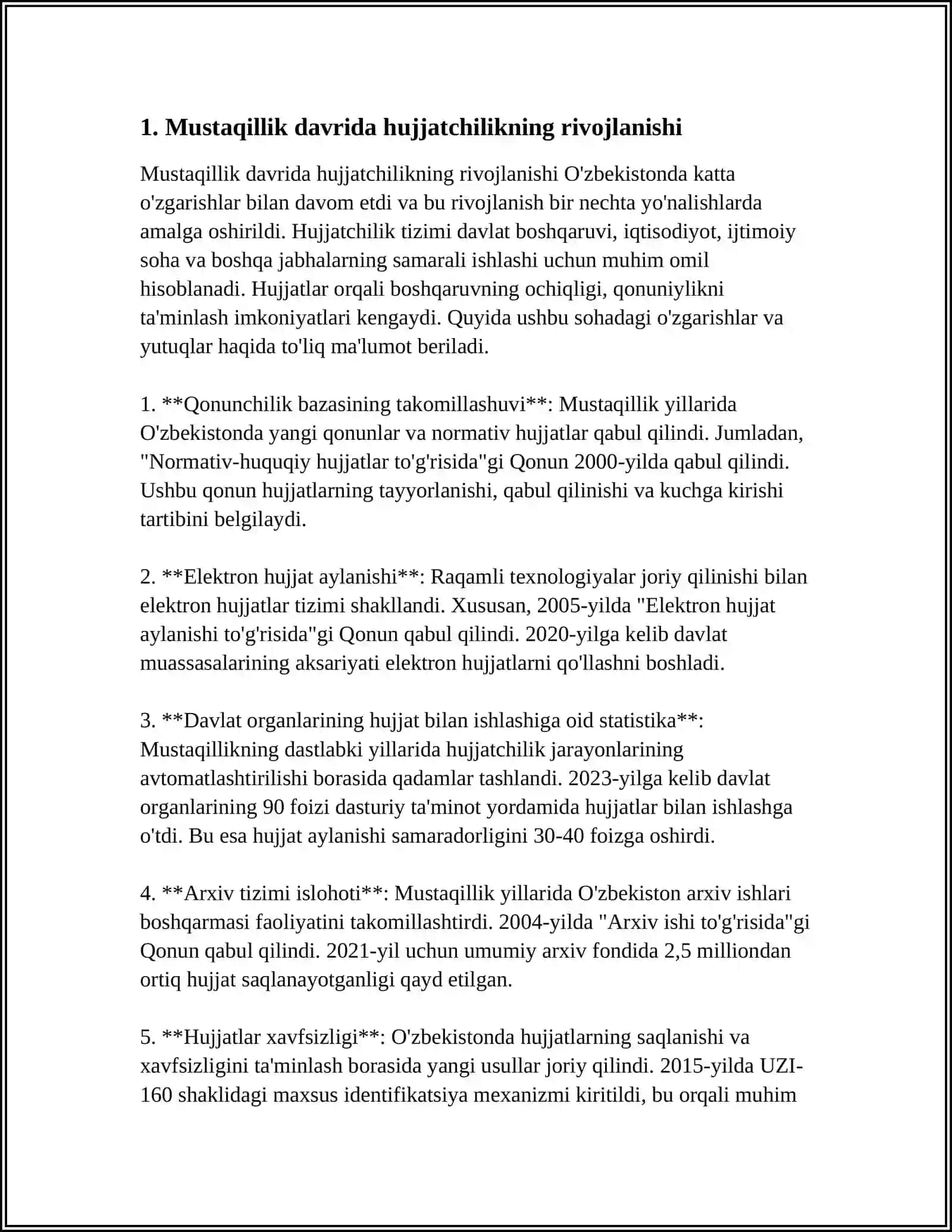 MUSTAQILLIK YILLARIDA OʻZBEKISTONDA HUJJATCHILIKNING TAKOMILLASHUVI 3