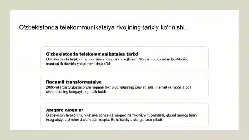 O'zbеkistоndа tеlеkоmmunikаtsiya vа simsiz tехnоlоgiyalаrining rivоjlаnishigа tа’sir etuvchi аsоsiy оmillаr 3