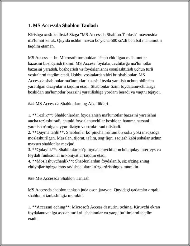 MS ACCESSDA MA'LUMOTLARNI BERILGAN SHABLON BO'YICHA IZLASH VA QAYTA ISHLASH 3