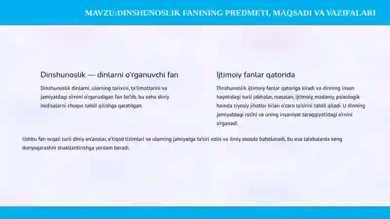 Dinshunoslik fanining predmeti, maqsadi va vazifalari 3