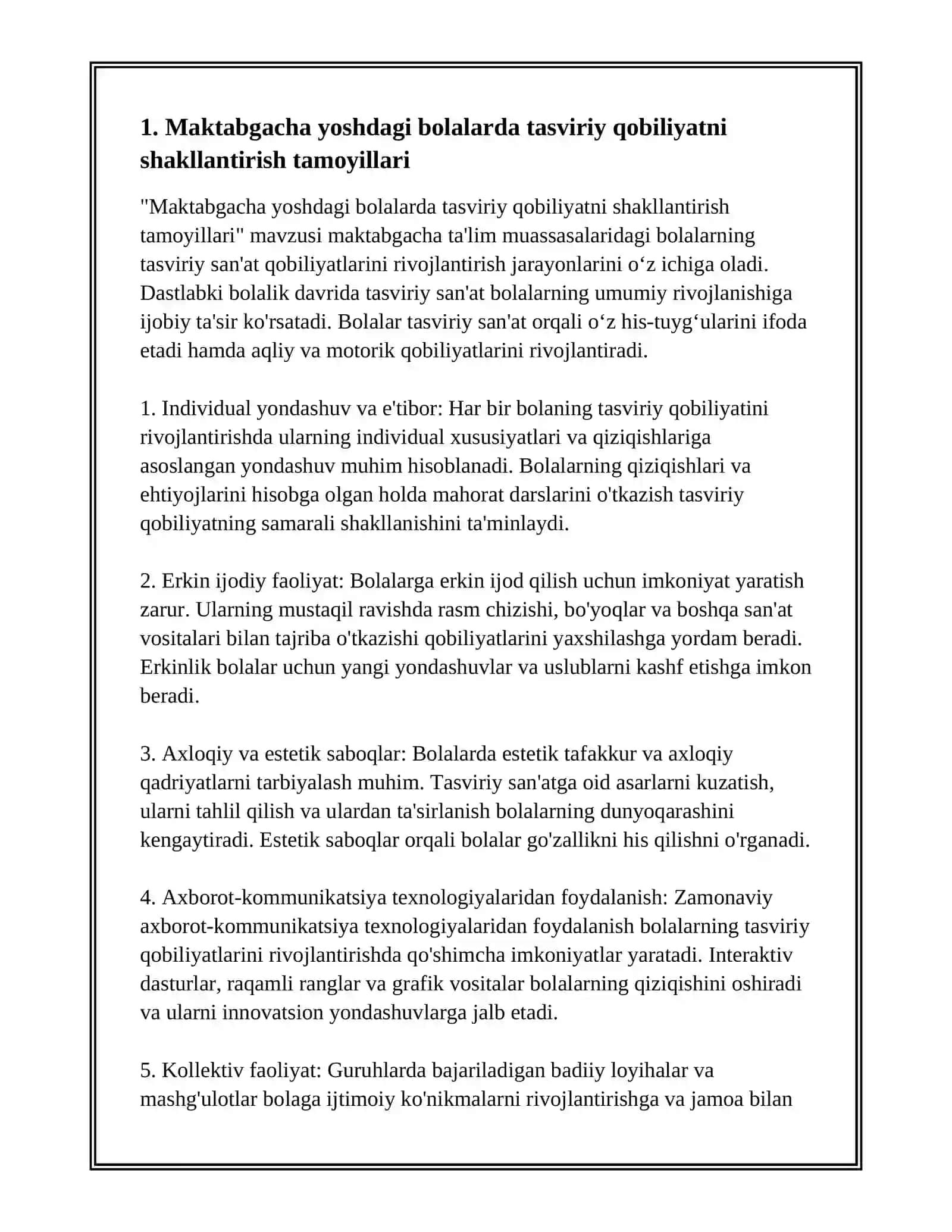 MAKTABGACHA YOSHIDAGI BOLALARNI TASVIRIY QOBILYATI VA IJODKORLIGINI RIVOJLANTIRISH 3