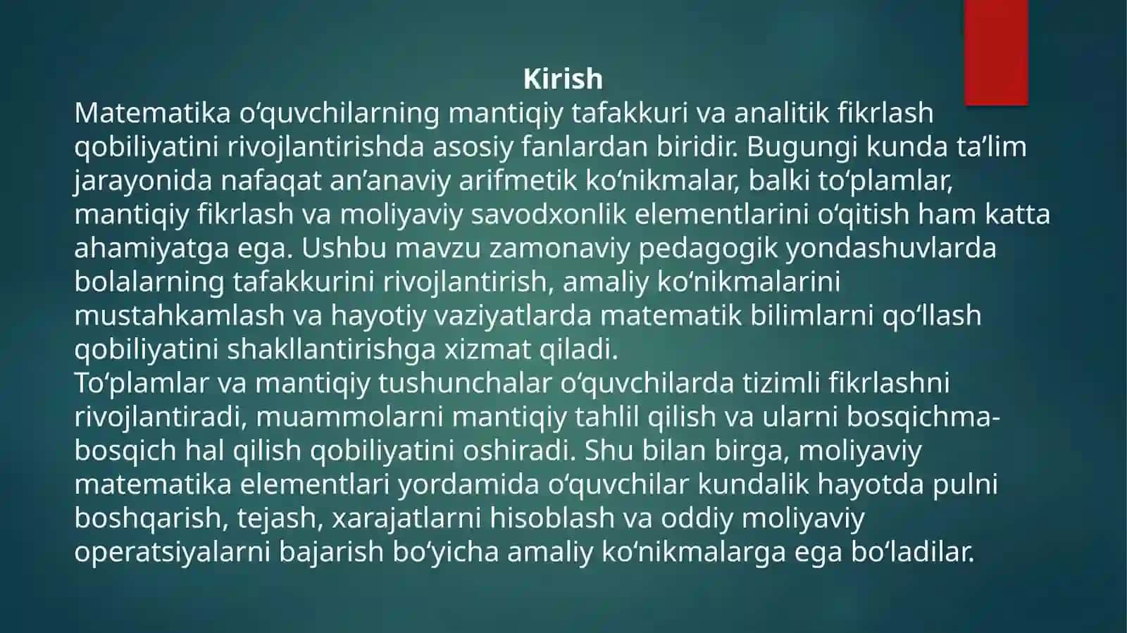 To‘plamlar. Mantiq moliyaviy matematika elementlarini o‘qitish metodikasi. 3