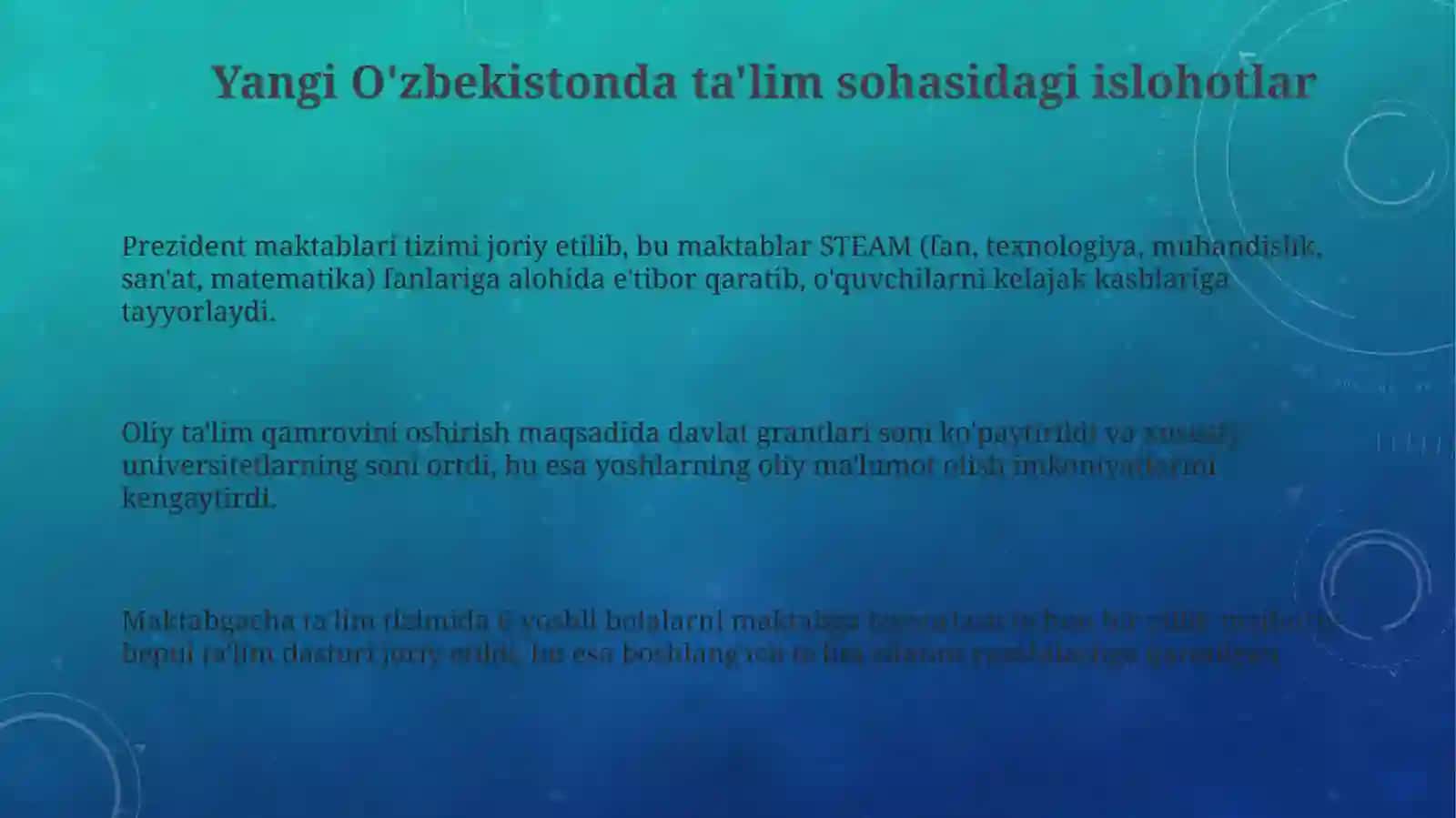 Yangi Oʻzbekistonda taʼlim sohasida amalga oshirilayotgan oʻzgarishlar 3