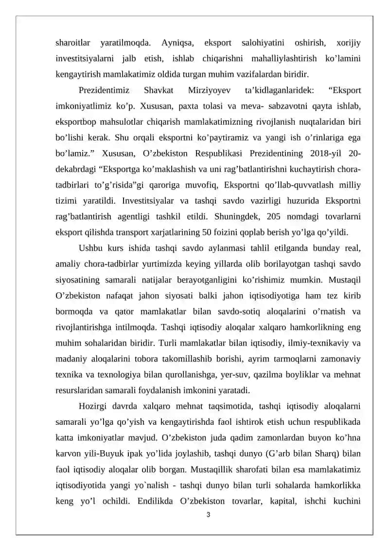 O’zbekistonda tashqi savdo geografiyasining sifat jihatidan o’zgarib borishi 3