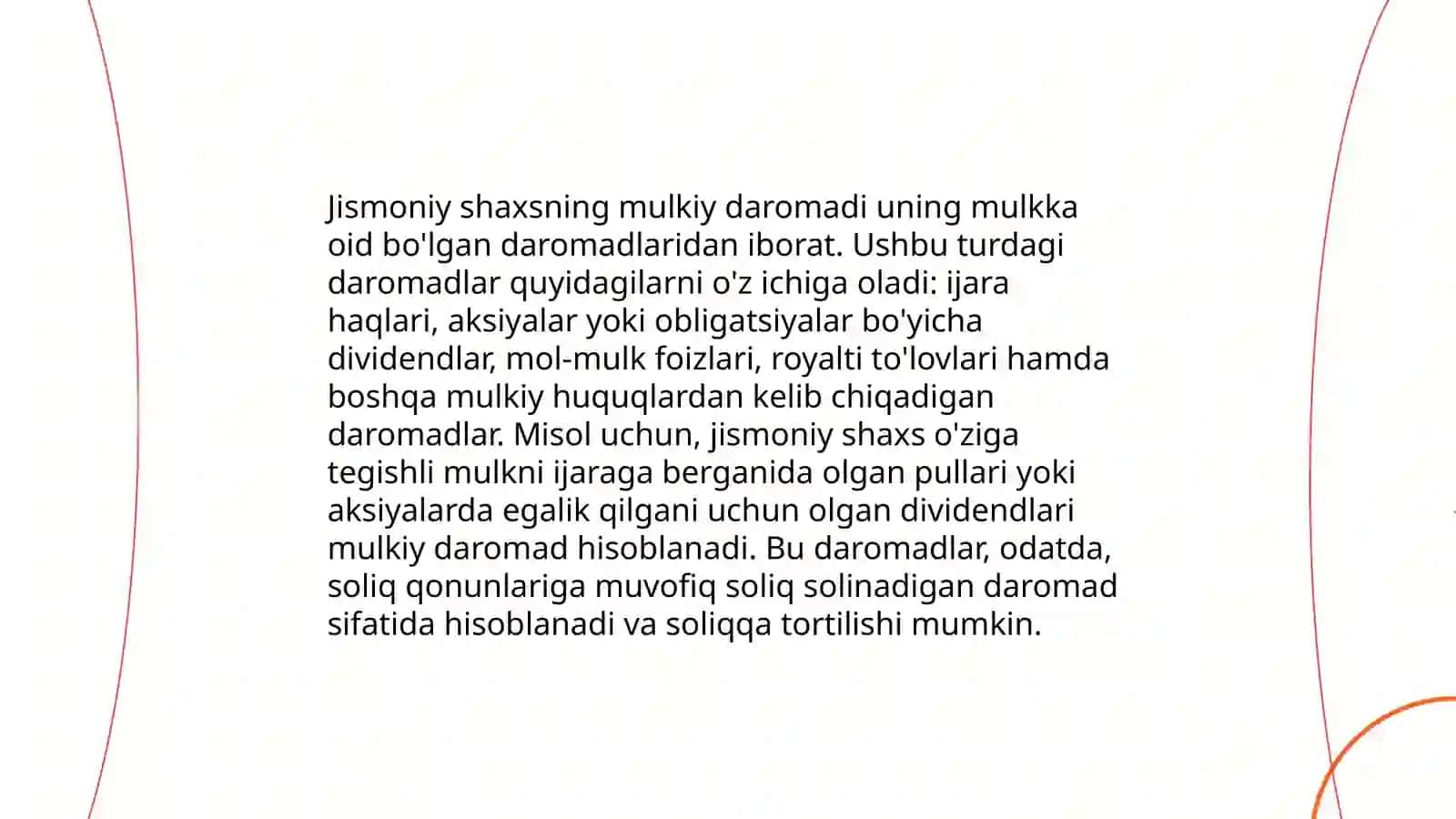 Jismoniy shaxslarning mulkiy daromadlariga soliq stavkalari qanday belgilanadi 3