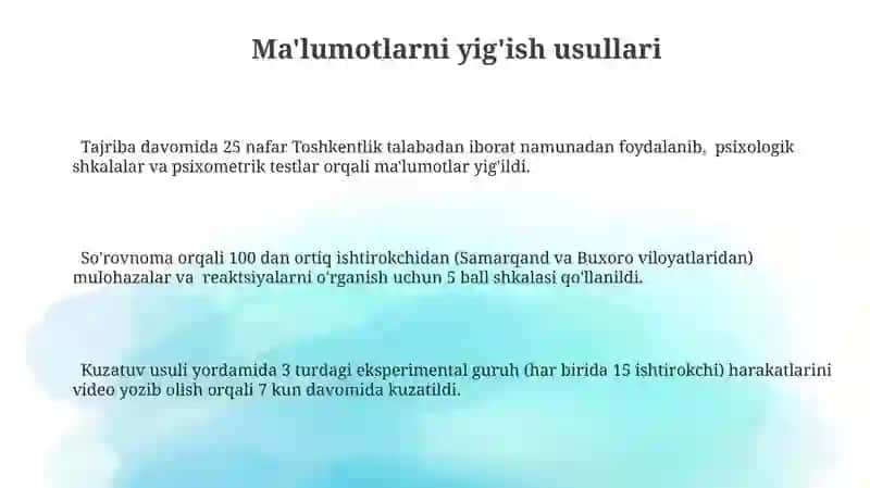 Psixologik eksperiment jarayoni va uning asosiy xususiyatlari 3