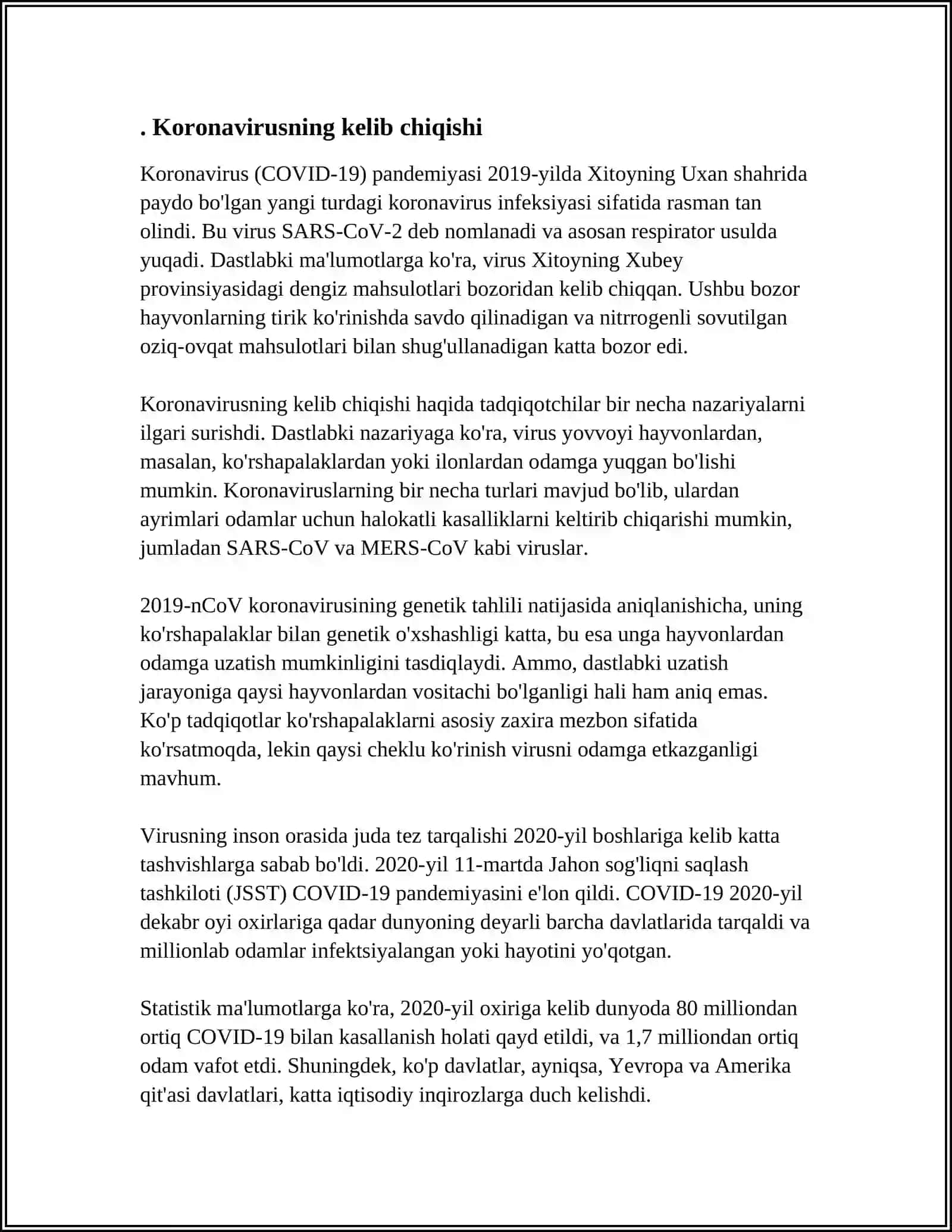 MUSTAQIL ISH Mavzu: KORONAVIRUS HAQIDA TUSHUNCHA 3