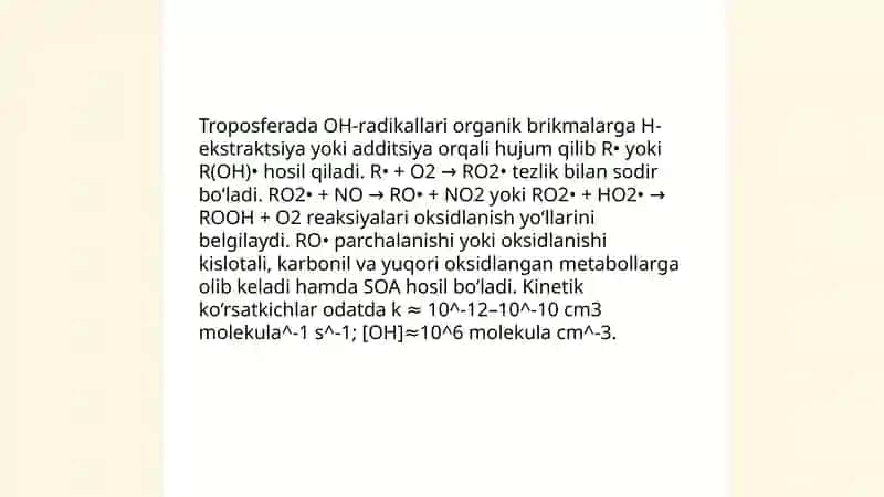 Troposferada organik brikmalarning oksidlanish reaksiyalari 3