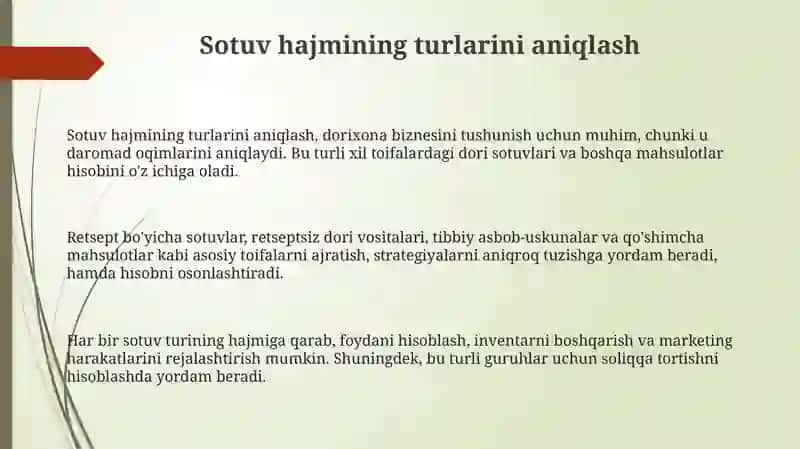 Dorixonalarda savdo hajmining turlarini hisobga olish 3