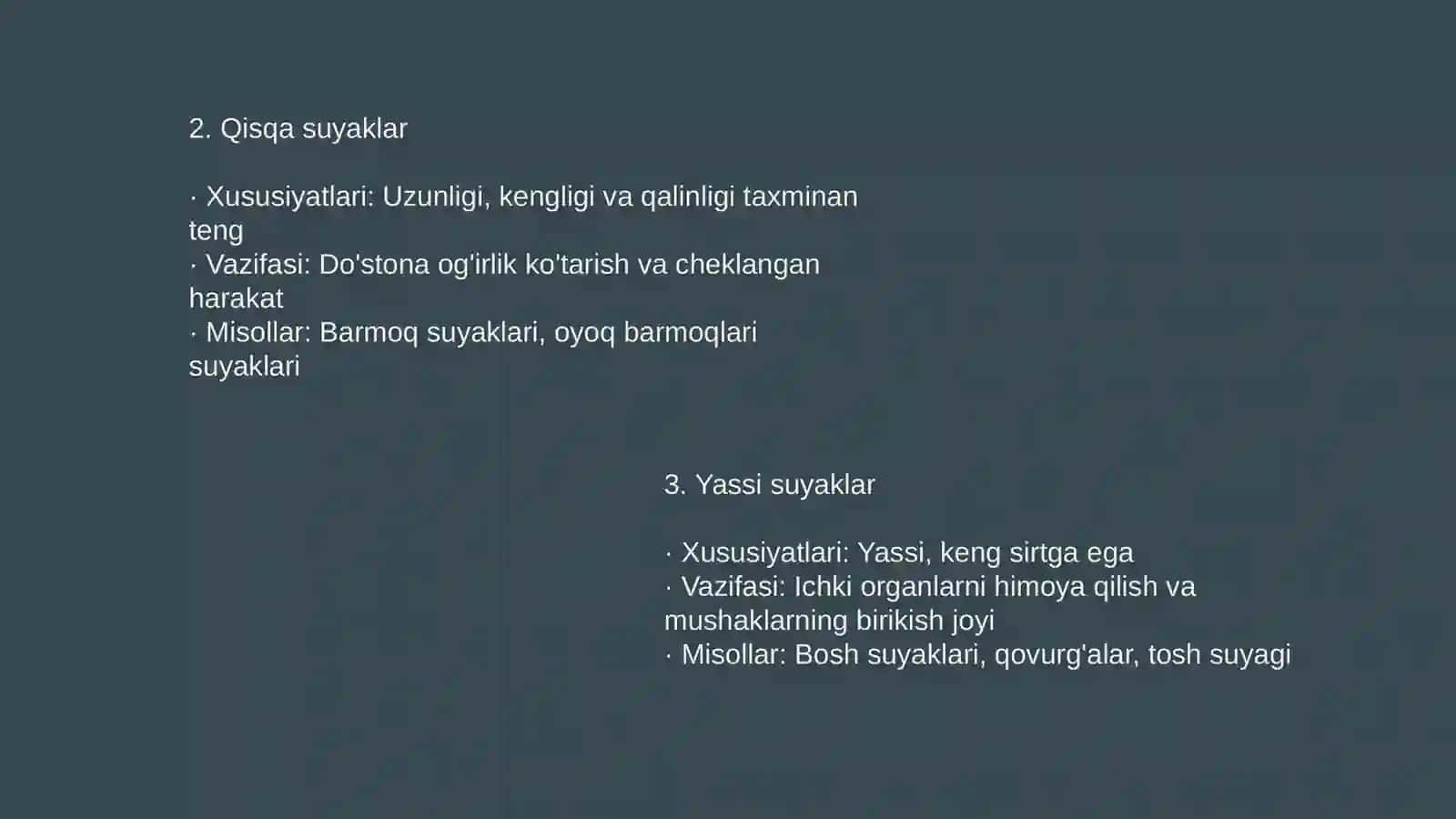 Suyaklarining turlari va vazifalari 3
