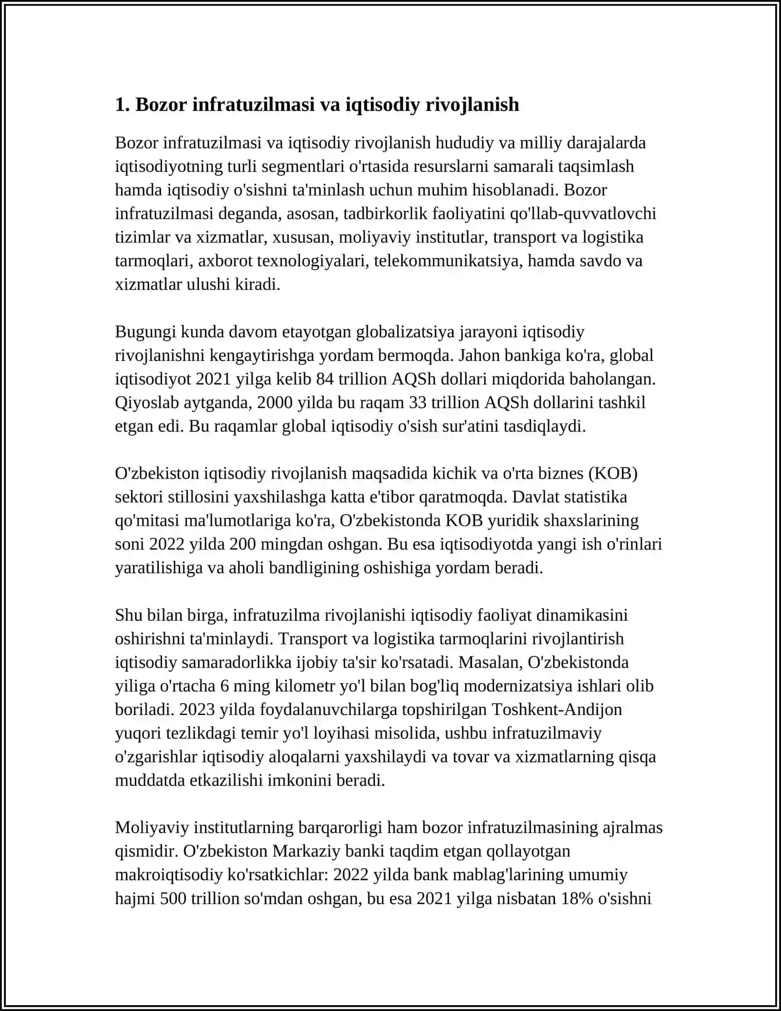 O'ZBEKISTON RESPUBLIKASI BOZOR INFRATUZILMASINING SHAKLLANISHI 3