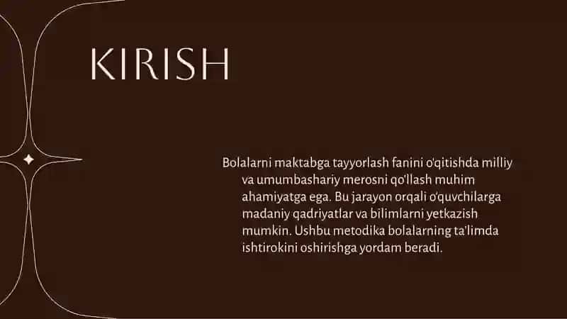 BOLALARNI MAKTABGA TAYORLASH FANINI O'QITISH METODIKASI FANINI O'QITISHDA MILLIY VA UMUMBASHARIY MEROSDAN FOYDALANISH.pptx 3