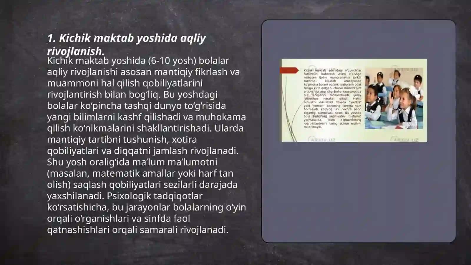 Kichik maktab yosh davrida psixik rivojlanish xususiyatlar 3
