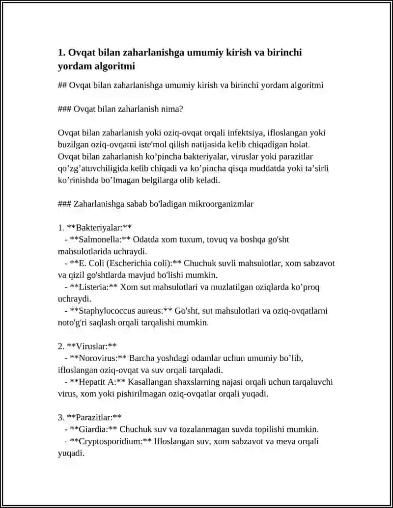 OVQAT BILAN ZAHARLANISHDA BIRINCHI YORDAM KO'RSATISH ALGORITMI 3