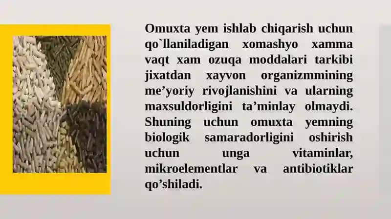 Omuxta yem tarkibiga mineral xom ashyolar va mikroelementlarni aralashtirish. 3