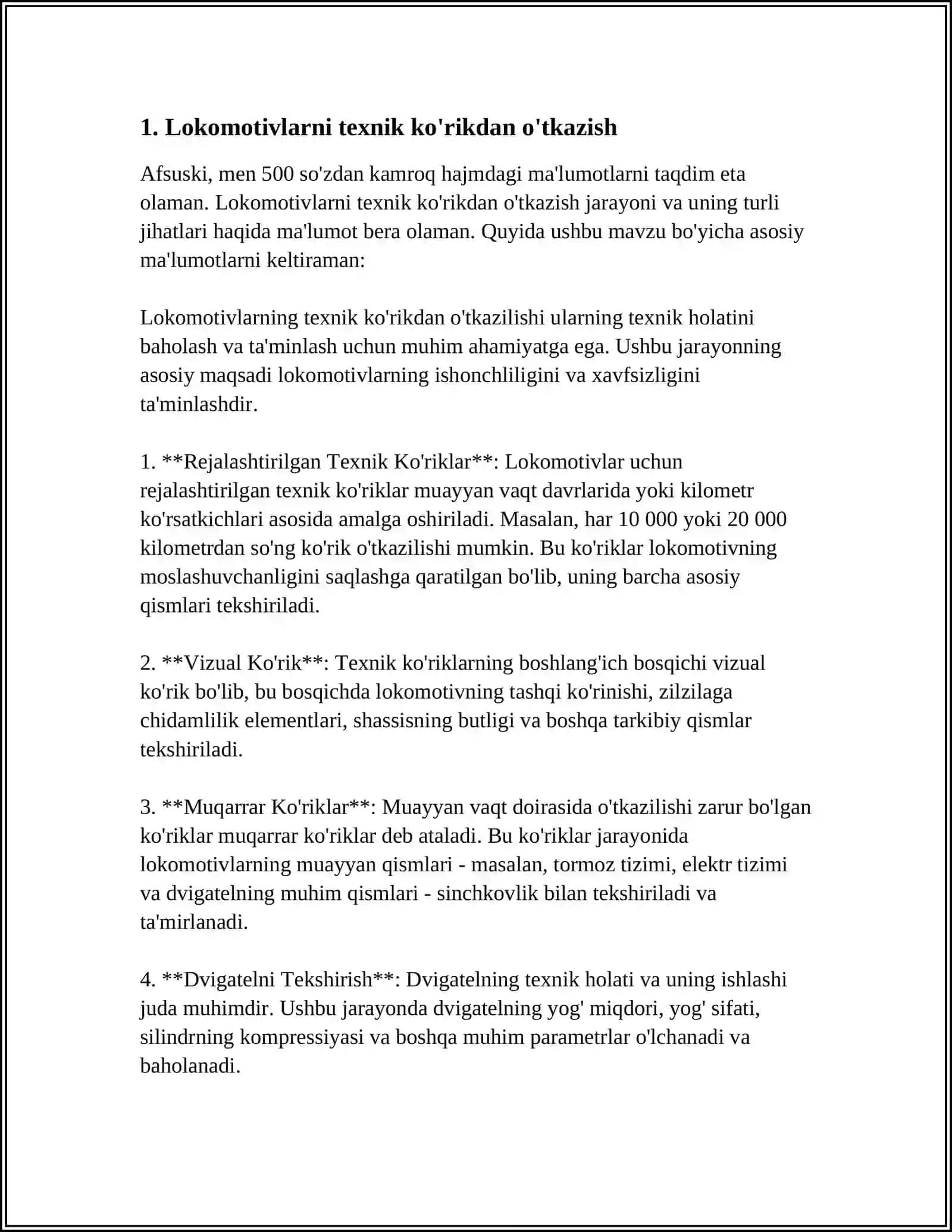 LOKOMOTIVLARNI HARAKATGA KELTIRISH UCHUN TEXNIK XIZMAT KOʻRSATISH VA TAʼMIRLASH 3
