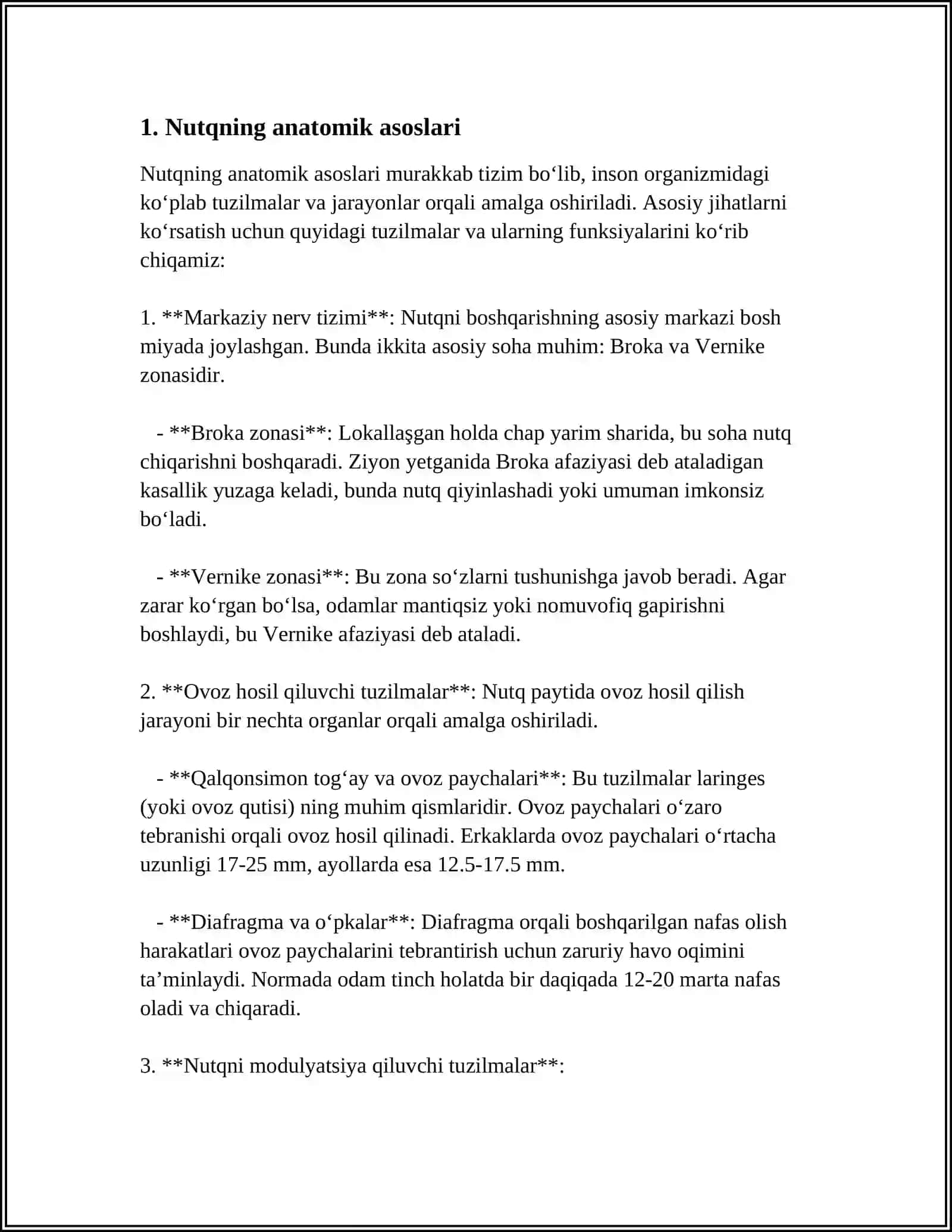 NUTQNING ANATAMIK FIZIOLOGIK ASOSLARI, NUTQNING OʻSISHI VA TURLARI 3