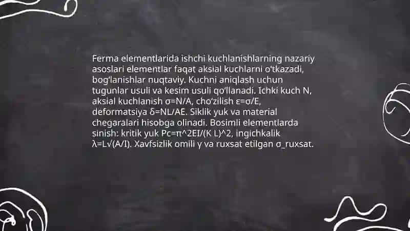 Ferma elementlarida ishchi kuchlanishlarning nazariy asoslari 3