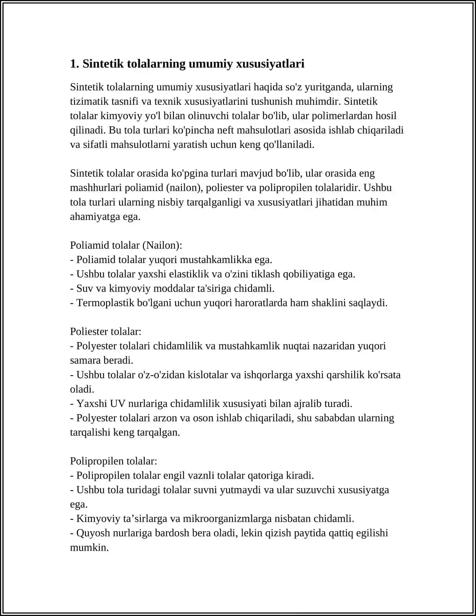 SINTETIK TOLALARNING FIZIK-MEXANIK XOSSALARI 3