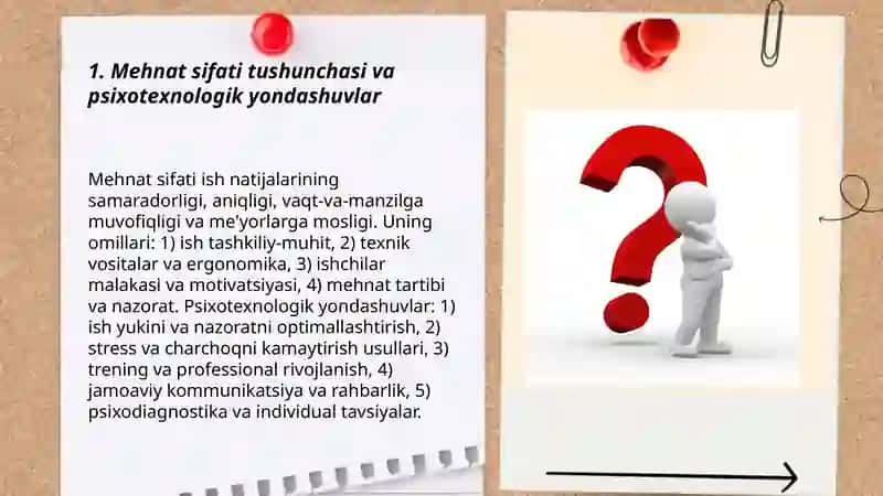 Mehnat sifati va uni ta'minlashning psixotexnologik masalalari Yoqubjonova Mubinaxon 3