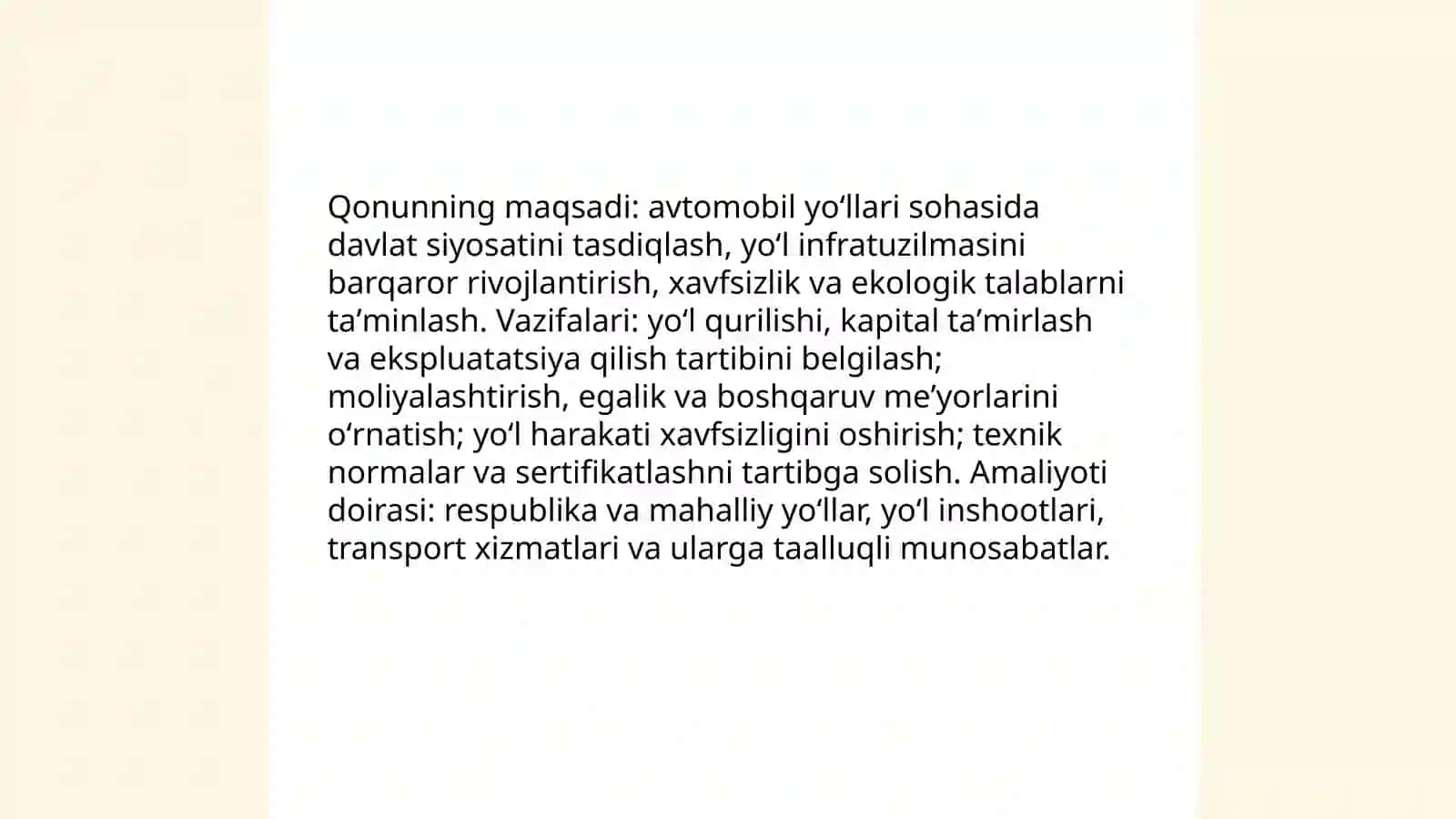 Avtomobil yoʻllar sohasidagi qonunchilik 3