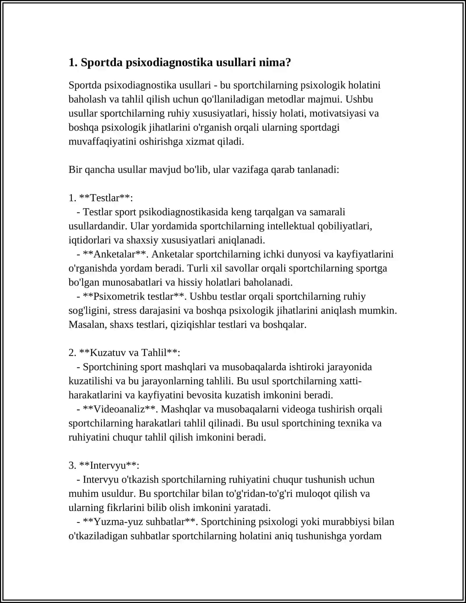 SPORTDA PSIXODIAGNOSTIKA USULLARINI QO'LLASH 3