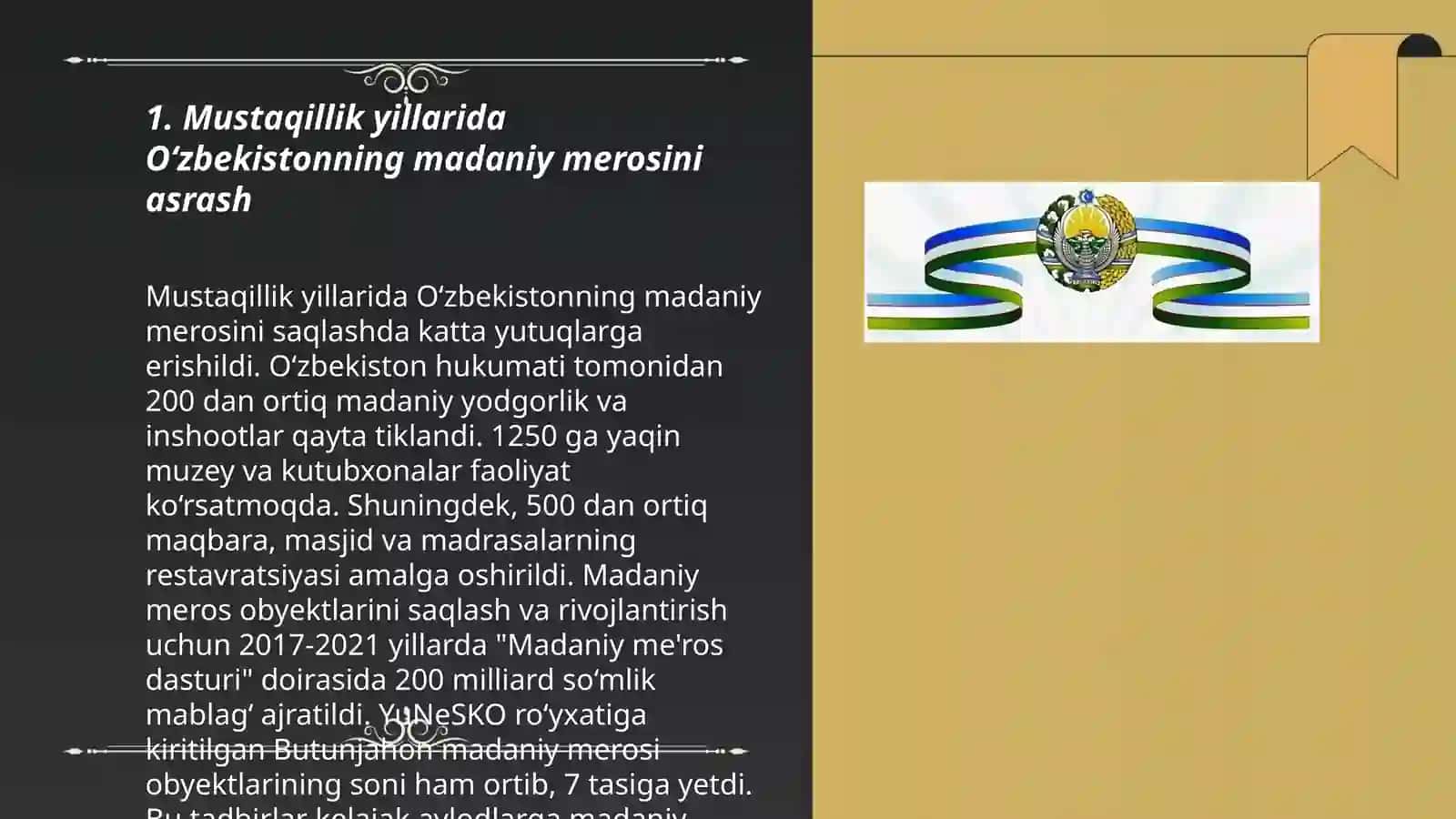 Mustaqillik yillarida Oʻzbekistonning ma'naviy madaniy taraqqiyoti 3