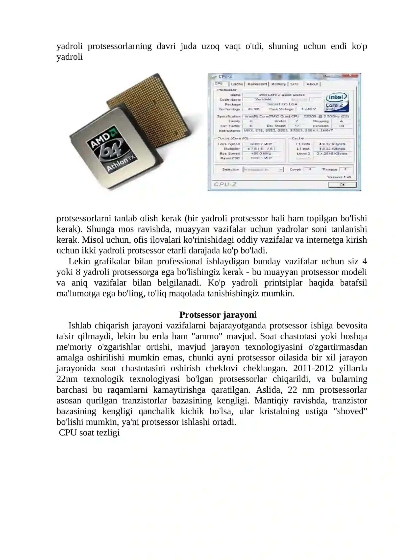 Protsessorlarining tuzilishi, turlari, xususiyatlari va bajaradigan vazifalari 3