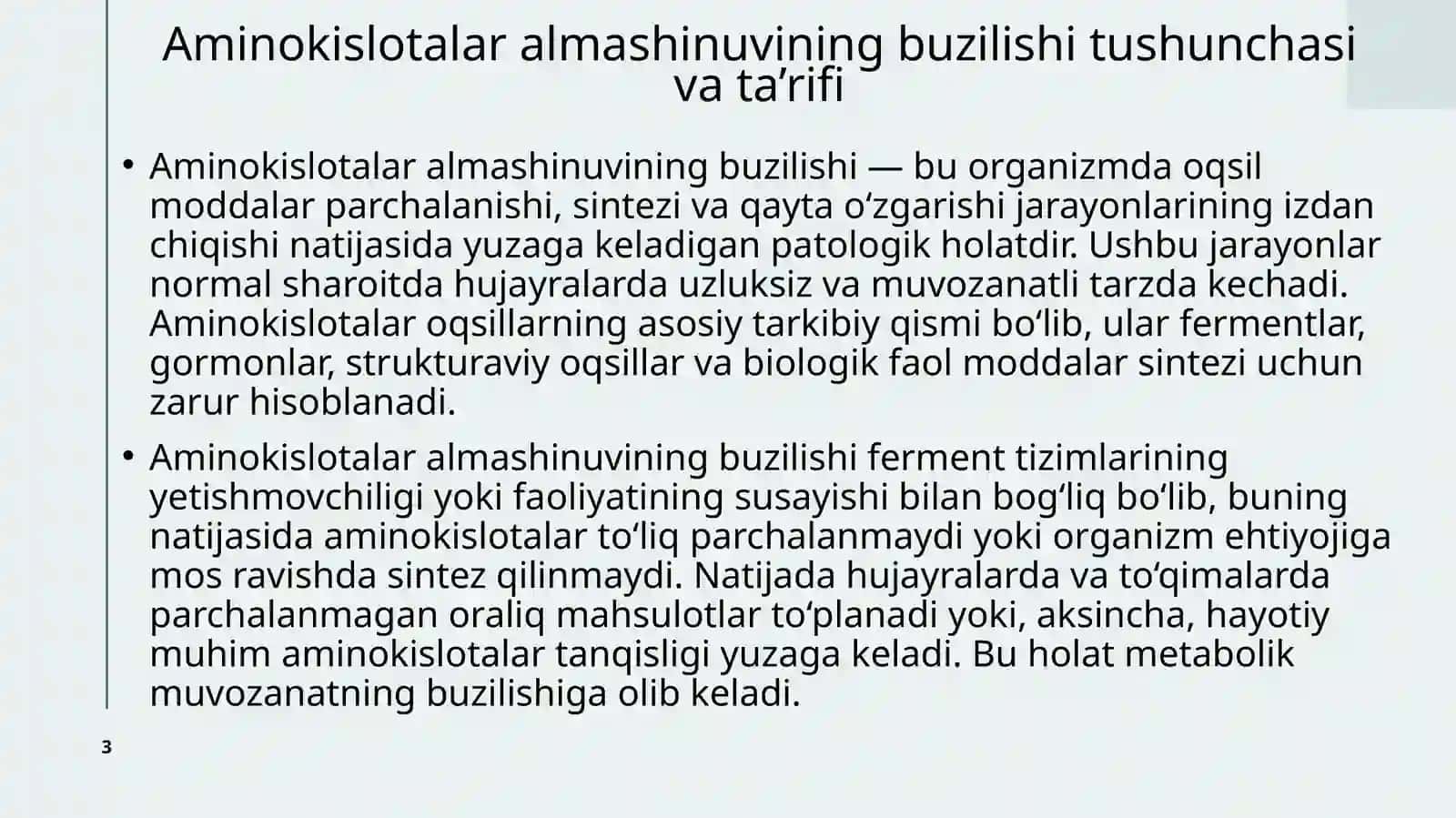 Aminokislotalar almashtirishining buzilishi (etiopatogenezi, morfologiyasi) 3