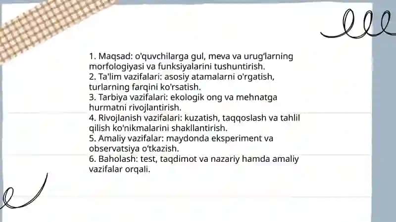 Gul, Meva va Urug'lar mavzusini o'rganish metodikasi 3