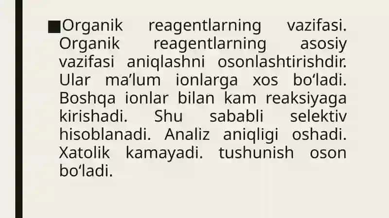 analitik kimyoda Organik reagentlarning qo'llanilishi 3