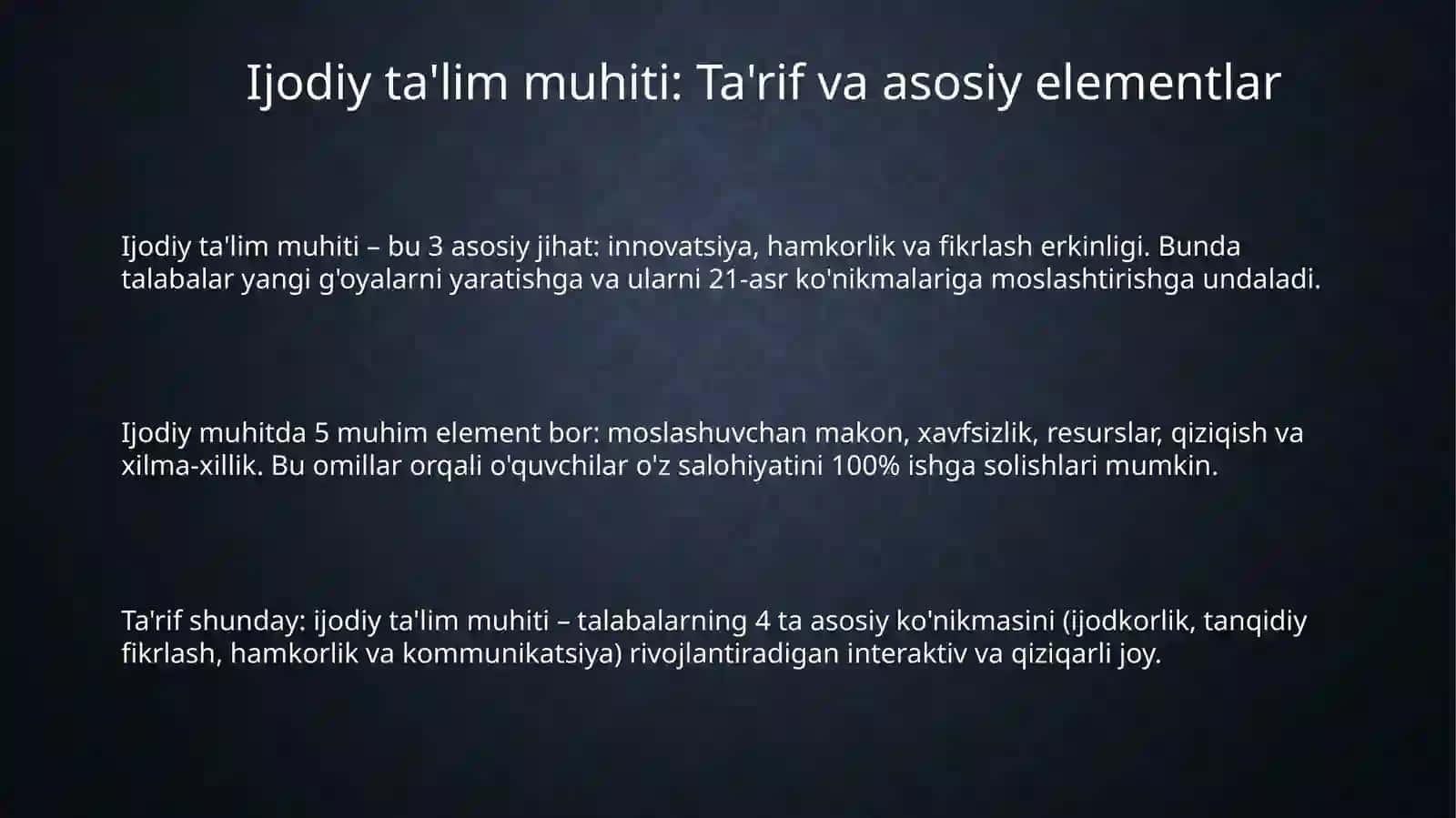 Kreativ ta'lim muhitini amalga oshirish 3