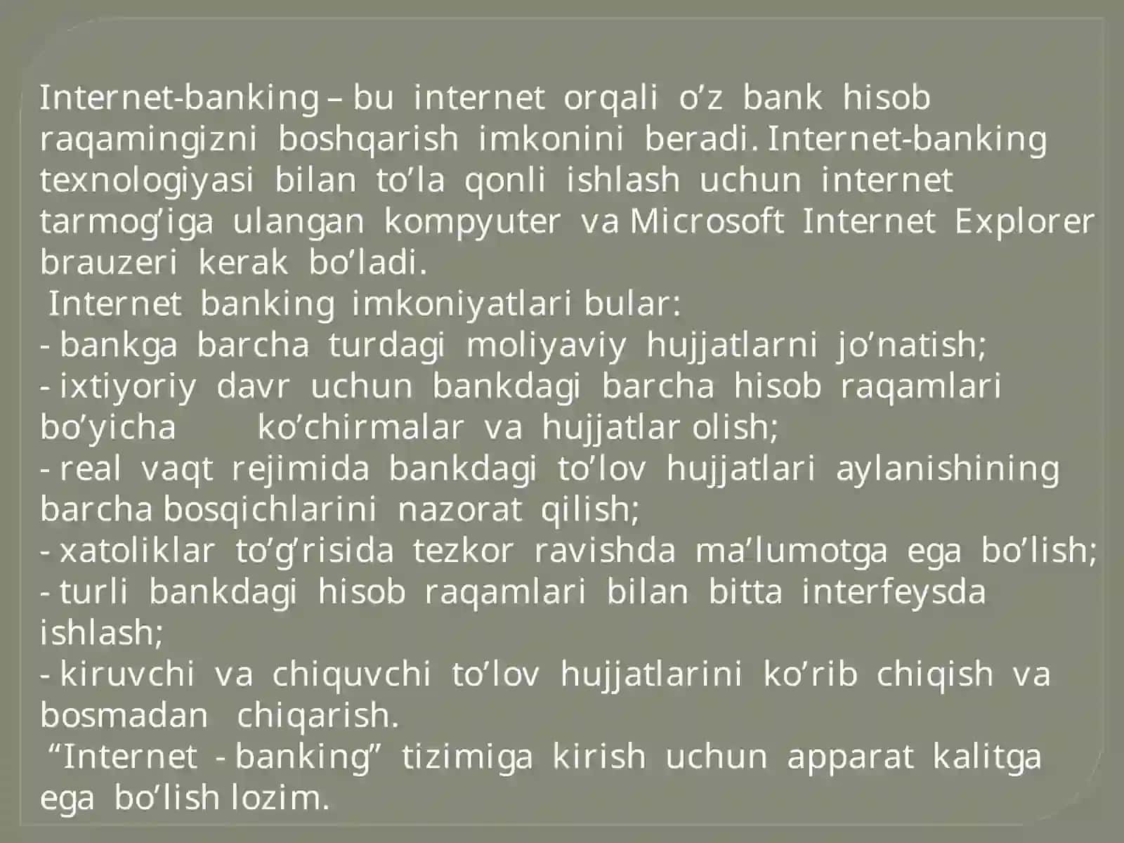 Internet banking. Didoxda ishlash 3